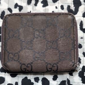 Gucci Dark Brown GG Monogram Zip Wallet